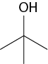 Estrutura química formada por símbolos de elementos químicos e linhas. Há 4 linhas ligadas formando um único vértice, na qual a linha superior está ligada ao grupo O H e as linhas das laterais são inclinadas.