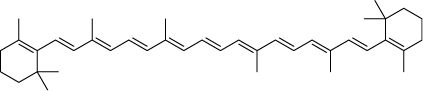 Estrutura química formada por linhas. À esquerda há um hexágono regular, que possui o vértice inferior à direita ligado a duas linhas simples, formando um vértice em comum com o hexágono. O vértice superior está ligado a uma linha simples e há uma linha dupla no lado superior. Essa linha dupla está ligada a uma sequência de 21 linhas formando 20 vértices, em que dez linhas são duplas, sendo uma delas na segunda linha e as demais dispostas de forma alternada. O terceiro, sétimo, décimo segundo, décimo sexto e vigésimo vértice estão ligados a uma linha simples. Além disso, a vigésima linha, a qual é dupla, e a vigésima primeira linha são lados de outro hexágono regular, que tem o vértice superior à esquerda ligado a duas linhas simples formando um vértice em comum com o hexágono.