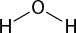 Estrutura química formada por símbolos de elementos químicos e linhas. No centro, há um elemento O, e abaixo dele, estão dois elementos H, um à esquerda e outro à direita. Cada H está ligado a O por uma linha simples.