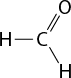Estrutura química formada por símbolos de elementos químicos e linhas. Da esquerda para direita, há um elemento H ligado a um elemento C que se liga por linha dupla a um elemento O e possui outra ligação abaixo com outro elemento H, por linha simples.
