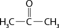 Estrutura química formada por símbolos de elementos químicos e linhas. No centro há um elemento C ligado a duas linhas simples, cada uma ligada a um símbolo C seguido do símbolo H índice 3. O elemento C no centro também está ligado a um elemento O por uma linha dupla.
