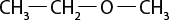Estrutura química formada por símbolos de elementos químicos e linhas. Da esquerda para direita, há um grupo C H índice 3 conectado a um grupo C H índice 2 que está conectado a um elemento O. Este O está conectado a um grupo C H índice 3, e todos com linhas simples.