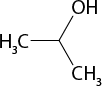Estrutura química formada por símbolos de elementos químicos e linhas. Há um vértice central conectado a três grupos: um grupo O H acima, um grupo C H índice 3 à esquerda e outro grupo C H índice 3 abaixo.