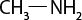 Estrutura química formada por símbolos de elementos químicos e linhas. Há um grupo C H índice 3 ligado ao grupo N H índice 2 por uma linha simples.
