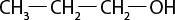 Estrutura química formada por símbolos de elementos químicos e linhas. Há um grupo C H índice 3 ligado a um grupo C H índice 2 que também se liga a um grupo C H índice 2 e que se liga ao grupo O H, todos por linhas simples.