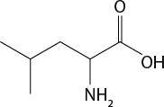 Estrutura química formada por símbolos de elementos químicos e linhas. Há uma sequência de 5 linhas formando 4 vértices, na qual, da esquerda para direita, o primeiro vértice está ligado a uma linha simples abaixo; o terceiro está ligado ao grupo N H índice 2 por uma linha simples abaixo; o quarto vértice está ligado a um elemento O por uma linha dupla acima; e ao final da quinta linha há um grupo O H.