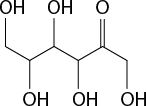 Estrutura química formada por símbolos de elementos químicos e linhas. Há uma sequência de 6 vértices, na qual da esquerda para direita, o primeiro, segundo, terceiro, quarto e sexto vértice estão ligados ao grupo O H por uma linha simples, cada um. E o quinto vértice está ligado ao elemento O por uma linha dupla.