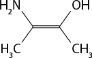 Estrutura química formada por símbolos de elementos químicos e linhas. No centro há uma linha dupla, na horizontal, com dois vértices, um em cada extremidade. O vértice da esquerda está conectado a um grupo H índice 3 C abaixo e a um grupo H índice 2 N acima. O vértice da direita está conectado a um grupo O H acima, e a um grupo C H índice 3 abaixo.
