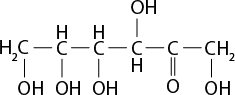 Estrutura química formada por símbolos de elementos químicos e linhas. Na extremidade esquerda está o grupo H índice 2 C e na extremidade direita o grupo C H índice 2. Entre eles há 4 elementos C, todos dispostos horizontalmente, ligados entre si e aos grupos por linha simples. Da esquerda para direita, o símbolo C do grupo H índice 2 C está ligado a um grupo O H por uma linha simples abaixo; o primeiro e segundo elemento C tem um H em cima e abaixo está ligado ao grupo O H por uma linha simples, cada um. O terceiro elemento C tem um H embaixo e acima está ligado a um grupo O H por uma linha simples; o quarto elemento C está ligado a um elemento O por uma linha dupla abaixo; e o símbolo C do grupo C H índice 2 está ligado a um grupo O H abaixo por uma linha simples.