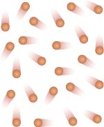 Ilustração de esferas marrons com um rastro esbranquiçado, indicando movimento rápido. As esferas estão distribuídas de forma aleatória e espaçada.