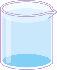 Ilustração de um béquer transparente contendo um líquido azul claro que preenche aproximadamente seu volume total.