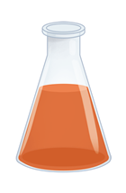 Ilustração de um frasco contendo um líquido laranja escuro no seu interior.