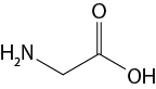 Estrutura química formada por símbolos de elementos químicos e linhas. Da esquerda para a direita: há um grupo H índice 2 N ligado a uma sequência de três linhas formando dois vértices, na qual o segundo está ligado a um elemento O por uma linha dupla, e ao final da terceira linha está o grupo O H.