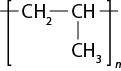 Estrutura química formada por símbolos de elementos químicos e linhas. Entre colchetes há um grupo C H índice 2 ligado a um grupo C H por uma linha simples, e que está ligado a um grupo C H índice 3 abaixo. À esquerda do C H índice 2 e à direita de C H também há uma linha simples cruzando o colchete. E há um n subscrito ao colchete.