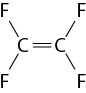 Estrutura química formada por símbolos de elementos químicos e linhas. Há dois elementos C ligados entre si por uma linha dupla, e cada C está ligado a dois elementos F por uma linha simples.