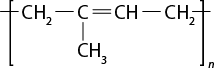 Estrutura química formada por símbolos de elementos químicos e linhas. Entre colchetes há um grupo C H índice 2 ligado a um grupo C por uma linha simples, que está ligado a um grupo C H por uma linha dupla. Esse C H está ligado a um grupo C H índice 2 por uma linha simples, e o elemento C também está ligado a um grupo C H índice 3. Em cada extremidade, ao lado de C H índice 2 há uma linha simples cruzando o colchete. Também há um n subscrito ao colchete.