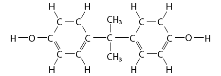 Estrutura química formada por símbolos de elementos químicos e linhas. À esquerda, e à direita a estrutura tem seis elementos C ligados entre si formando um hexágono em cada lado e alternando em linha dupla e simples. Os elementos C de cada extremidade estão ligados a um elemento O que está ligado a um elemento H, ambos por linhas simples. Cada elemento C da parte superior e cada elemento C da parte inferior estão ligados a um elemento H por linha simples. E no centro, há um elemento C ligado a um elemento C de cada hexágono. Esse C no centro também está ligado a dois grupos C H índice 3, por linhas simples.
