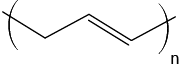 Estrutura química formada por linhas. Entre parênteses há uma sequência de quatro linhas formando três vértices, em que a terceira linha é dupla e as linhas das extremidades cruzam os parênteses. Há um n subscrito nos parênteses.