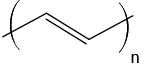 Estrutura química formada por linhas. Entre parênteses há uma sequência de três linhas formando dois vértices, em que a segunda linha é dupla e as linhas das extremidades cruzam os parênteses. Há um n subscrito nos parênteses.