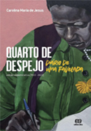 Capa do livro 'Quarto de despejo: diário de uma favelada', com imagem de Carolina Maria de Jesus autografando seu livro.