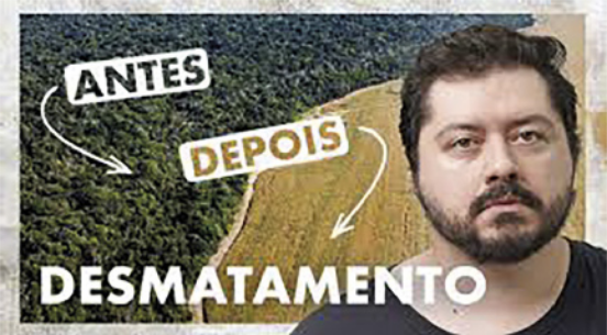 Capa do vídeo apresentando o antes e o depois de uma área desmatada.