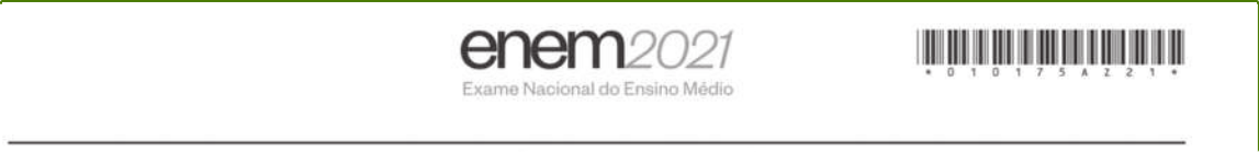 Imagem de cabeçalho. Ao centro, há o logotipo do Enem 2021. A palavra 'enem' está escrita em preto, e o número '2021' aparece em cinza, acompanhados do texto 'Exame Nacional do Ensino Médio'. À direita, há um código de barras.
