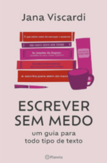 Capa do livro 'Escrever sem medo: um guia para todo tipo de texto', com imagem de livros empilhados.