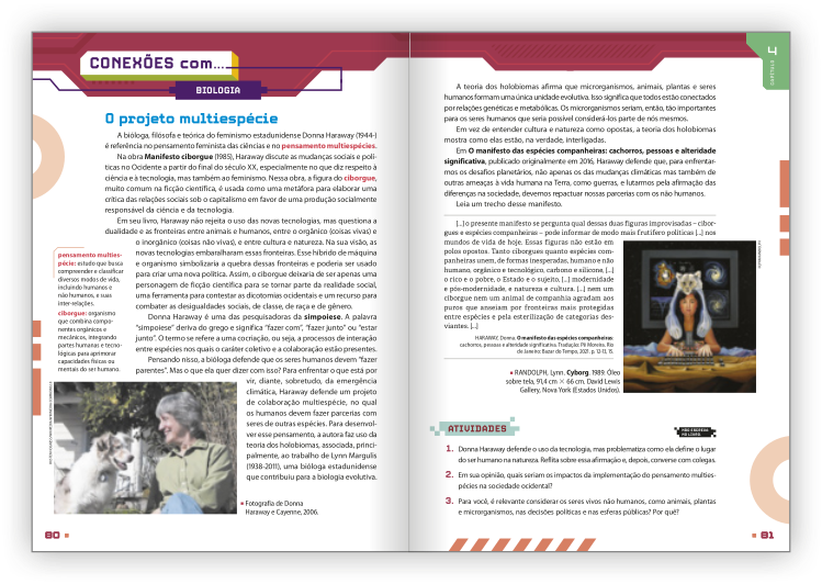 Reprodução de páginas do livro contendo a seção conexões com...
