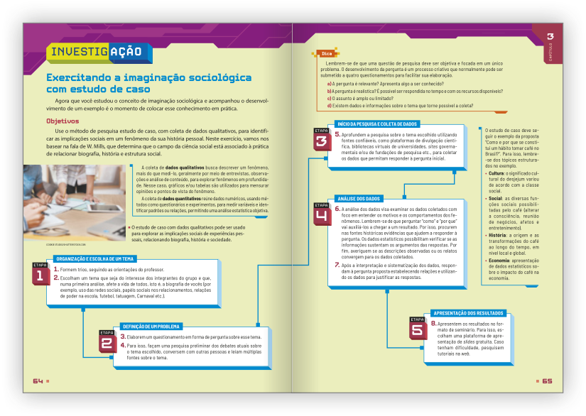 Reprodução de páginas do livro contendo a seção investigação.
