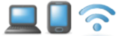 Ícones de computador, celular e wi-fi.