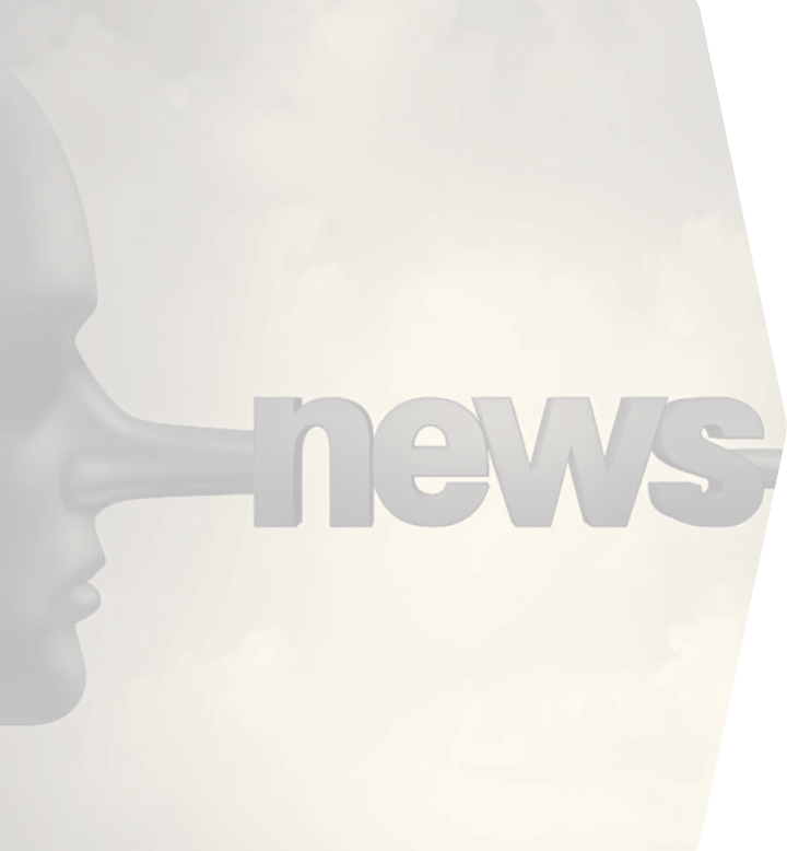 Imagem do rosto de uma pessoa de perfil. Seu nariz se alonga para a direita da imagem. A palavra 'news' está escrita sobre o nariz da pessoa. A imagem está com opacidade reduzida.