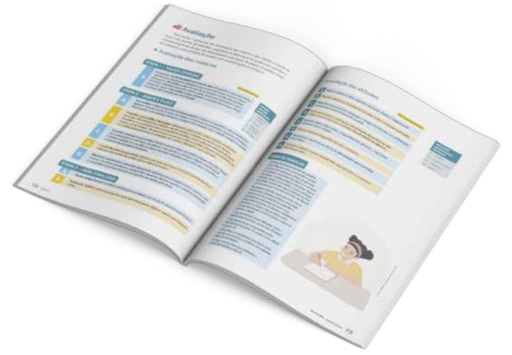 Reprodução de páginas do livro contendo a seção Avaliação e a seção Mundo do trabalho.