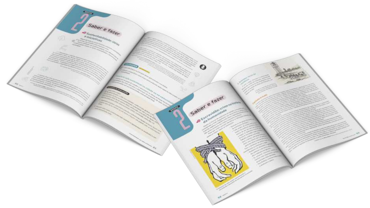 Reprodução de páginas do livro contendo a Etapa 2: Saber e fazer.
