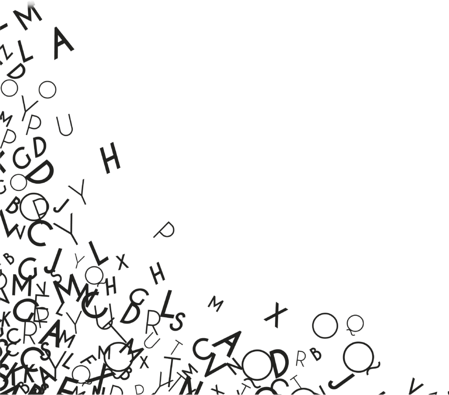 Imagem de página com letras caindo, uma sobre a outra, em suas laterais.
