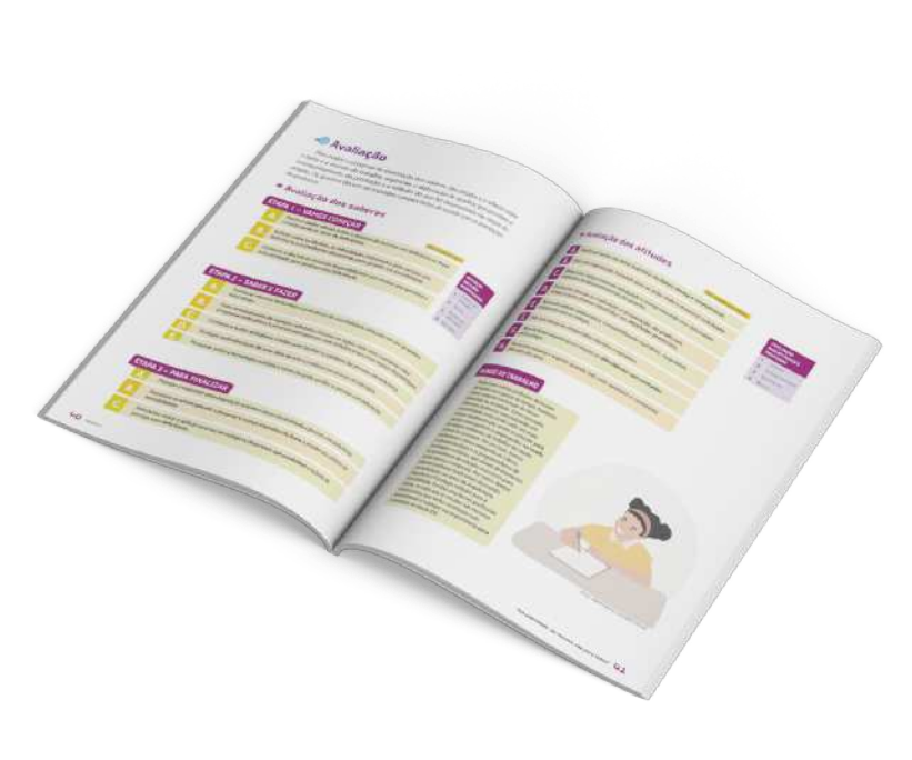 Reprodução de páginas do livro contendo a seção avaliação.