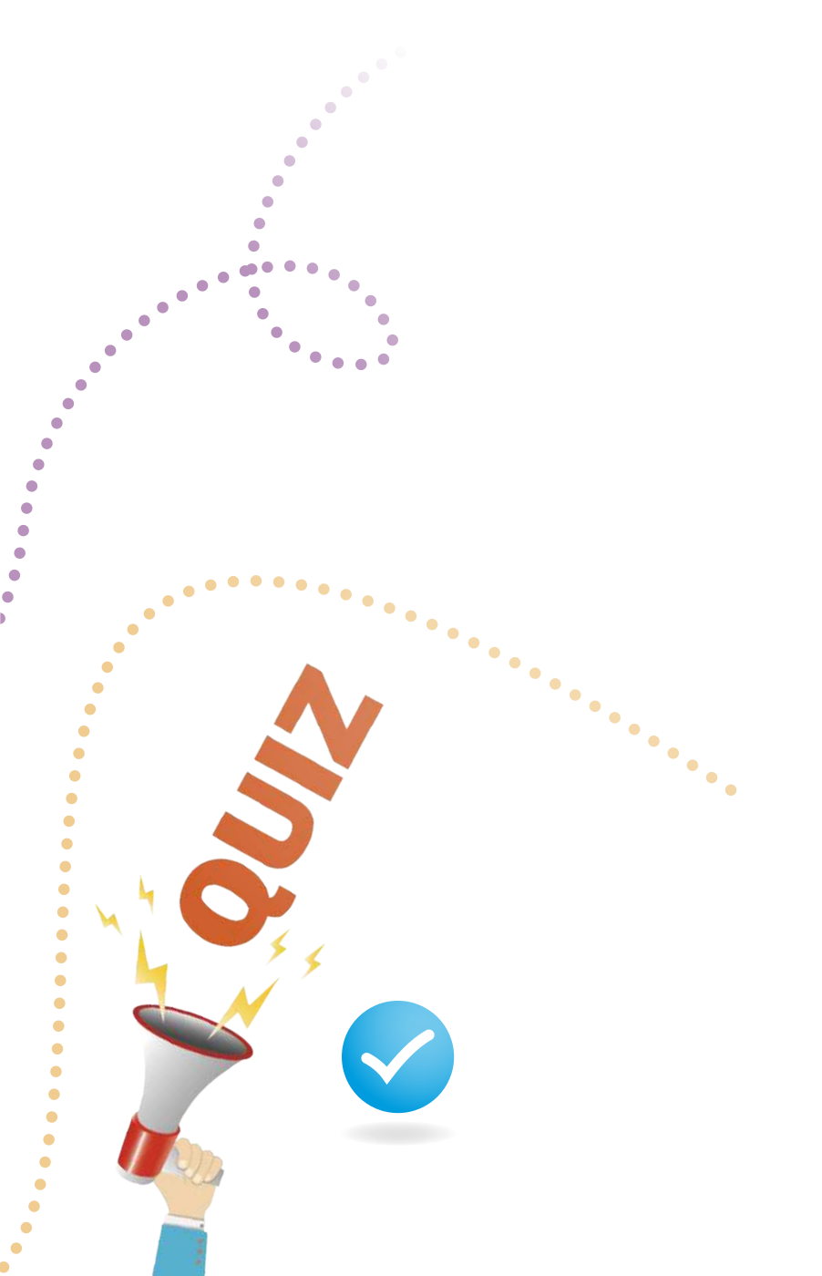Ilustração com linhas pontilhadas e um megafone, escrito 'Quiz'.