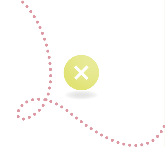 Ilustração com linhas pontilhadas com ícone contendo um 'x' dentro.