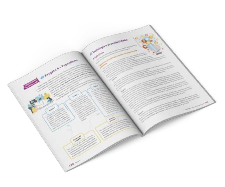 Reprodução de páginas do livro contendo a seção Organizando os trabalhos.