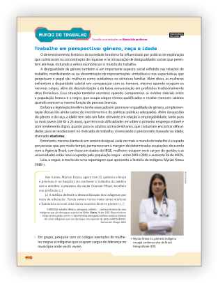 Reprodução de página do livro contendo a seção Mundo do Trabalho.
