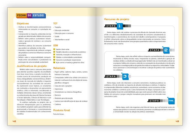 Reprodução de páginas do livro contendo a seção Ficha de Estudo.