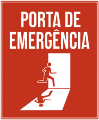 Placa indicando a 'Porta de emergência'.