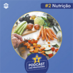 Capa do Podcast das profissões, com imagens de vários alimentos.