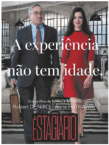 Cartaz que apresenta um homem idoso e uma jovem trabalhando, também está escrito 'A experiência não tem idade'.